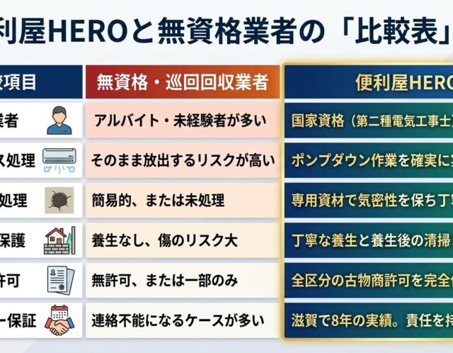 【滋賀県全域】安易な「無料回収」が家の寿命を縮める？無資格業者によるエアコン取り外しの恐ろしいリスクと対策